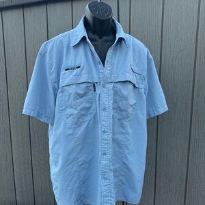 Dri Duck Mens Blue Short Sleeve Fishing Shirt Vented‎ Ripstop Round Valley Rock